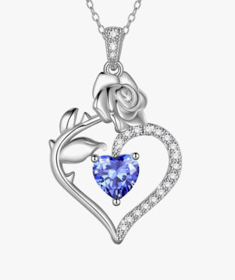 Love Heart Birthstone Necklace Pendant Women Girls Jewelry